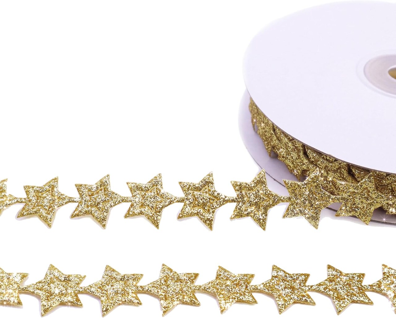 Glitter Star Ribbon Golden Star Sparkly Ribbon Trim Embellishment for Crafts Gift Wrapping Wreath DIY 1 Roll 20 Yards 0.8 Inch